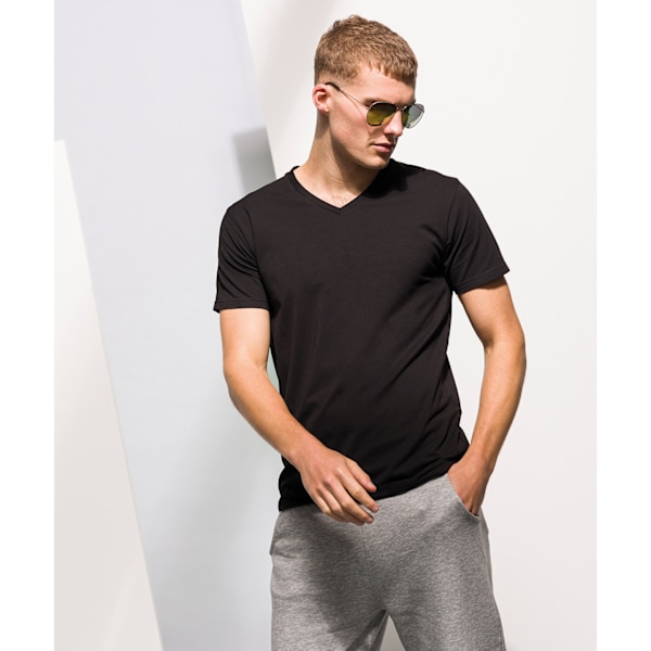 Skinni Fit Men Mens Feel Good Stretch V-halsad Kortärmad T-shirt Black L