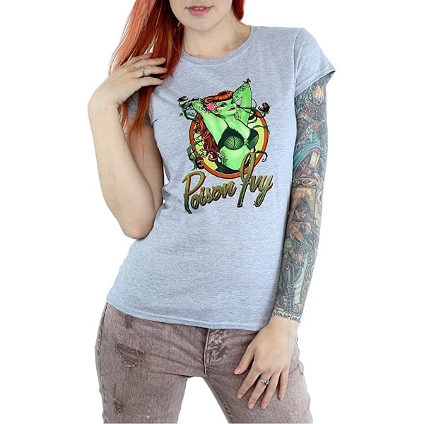 DC Bombshells Dam/Kvinnor Poison Ivy Badge Heather T-Shirt S Heather Grey S