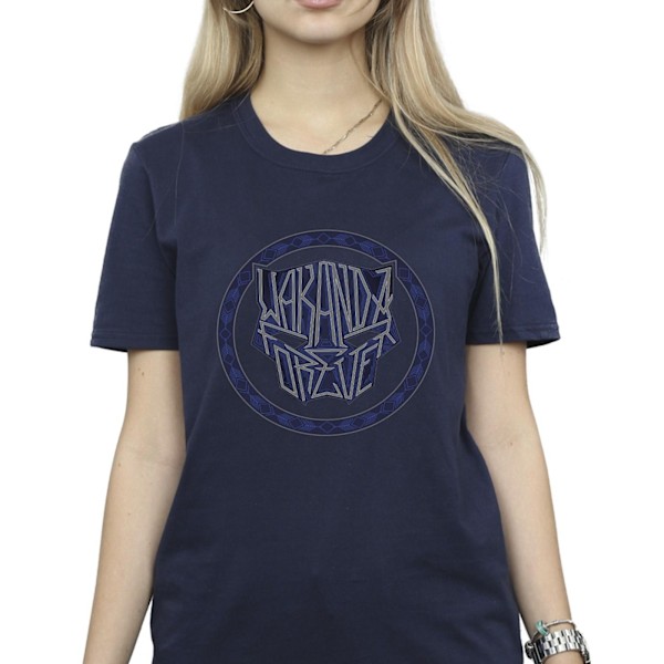 Marvel Dam/Damer Wakanda Forever Tribal Icon Bomull Boyfriend T-Shirt XXL Marinblå Navy Blue XXL