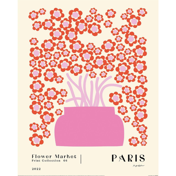 Pyramid International Flower Market Paris Print 40cm x 30cm Cre Cream/Pink/Red 40cm x 30cm