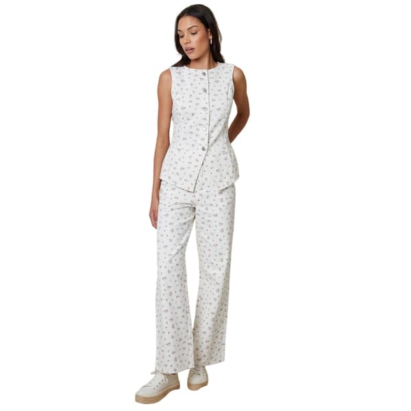 Threadbare Dam Blommig Mönstrad Ärmlös Västtopp 18 White Print 18 UK