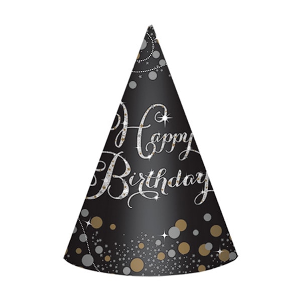 Amscan 8 Sparkling Birthday Celebration Papperskonhattar En Storlek Black/Gold/Silver One Size