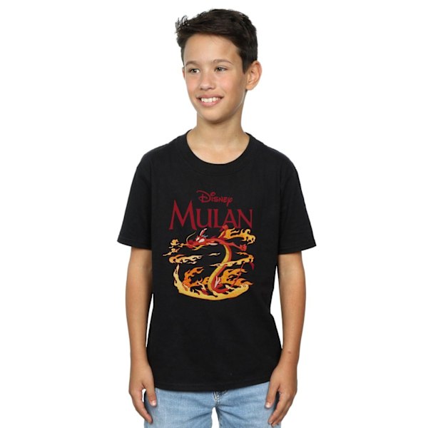 Disney Boys Mulan Mushu Dragon Fire T-shirt 12-13 år Svart Black 12-13 Years