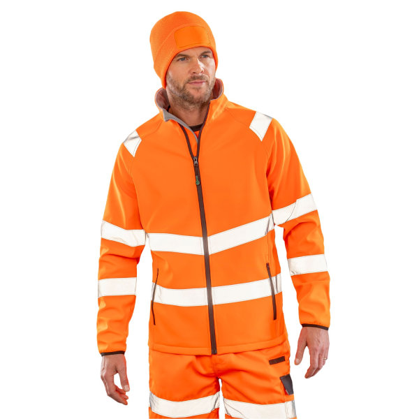 Resultat Äkta återvunnen herr Softshell utskrivbar skyddsjacka Fluorescent Orange 3XL