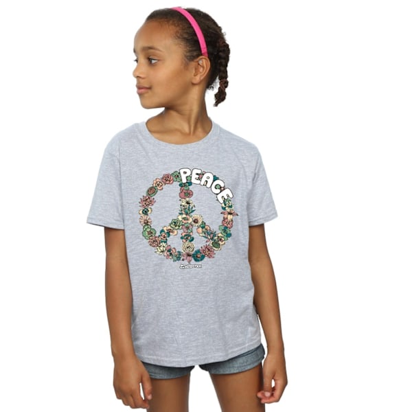 Woodstock Girls Floral Peace Bomull T-shirt 7-8 år Sports Grå Sports Grey 7-8 Years