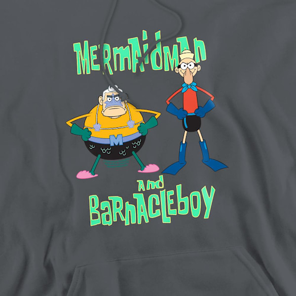 SvampBob Fyrkant Herr Mermaid Man & Barnacle Boy Hoodie L Charcoal L