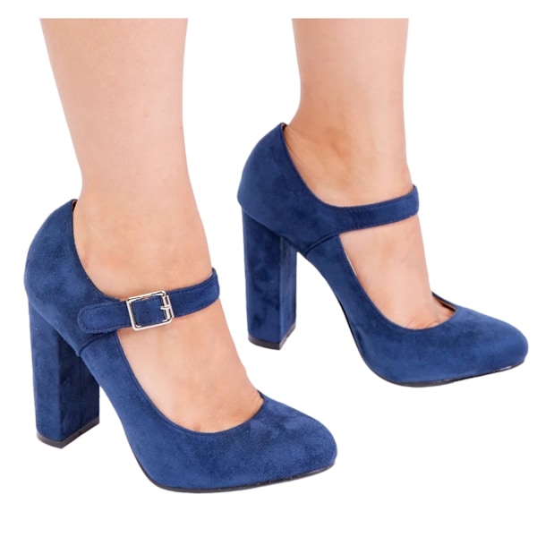 Where's That From Damskor/Damer Michelle Mockaskinn Hög Blockklack Navy Blue 7 UK