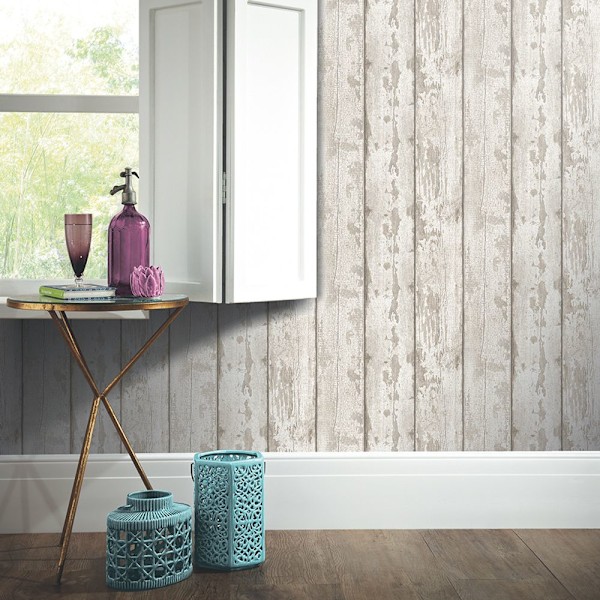 Arthouse Vitmålad Trätapet 10m x 53cm Kräm/Vit Cream/White 10m x 53cm