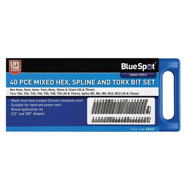 Bluespot Tools Blandad Hex Spline & Torx Bitsats, 40 Delar One Si Multi Colour One Size