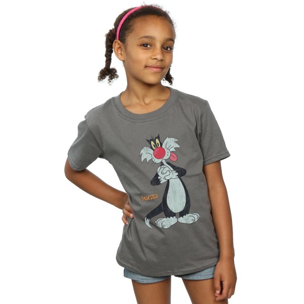 Looney Tunes Girls Sylvester Distressed Bomull T-shirt 7-8 År Charcoal 7-8 Years