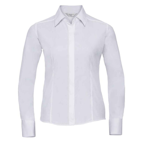 Russell Collection Dam/Damer Poplin Fitted Långärmad Formell Skjorta White 8 UK