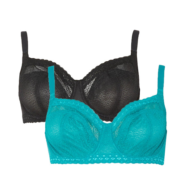 Vacker dam/kvinnors geometriska mesh-bh utan vaddering (2-pack) Teal 32DD