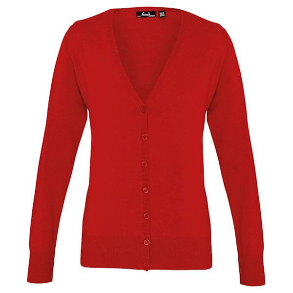 Premier Dam/Dam Cotton Acrylic V-hals Cardigan 24 UK Röd Red 24 UK