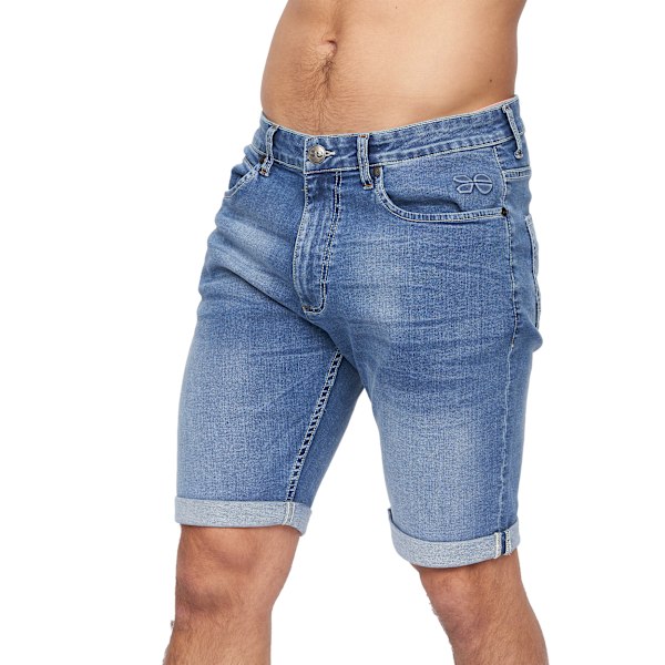 Crosshatch Tonwin Denim Shorts med Prägling för Herr 40R Mellanblå Mid Wash 40R