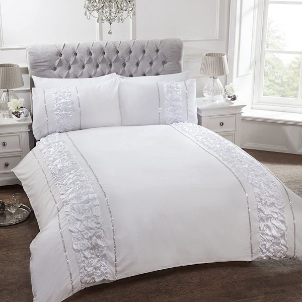 Rapport Provence Diamante Ruffled Påslakan Set Superking Vit White Superking