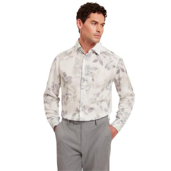 Ted Baker Herrskjorta med bladmönster, normal passform, L Vit White L
