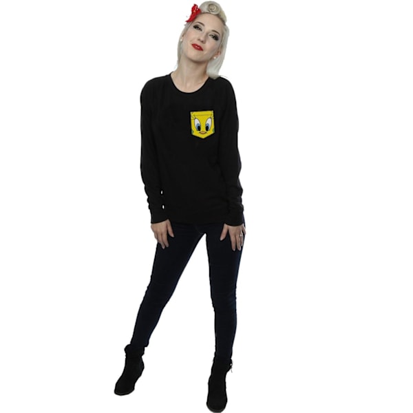 Looney Tunes Dam/Damer Tweety Pie Ansikte Faux Fick Sweatshirt Black XXL