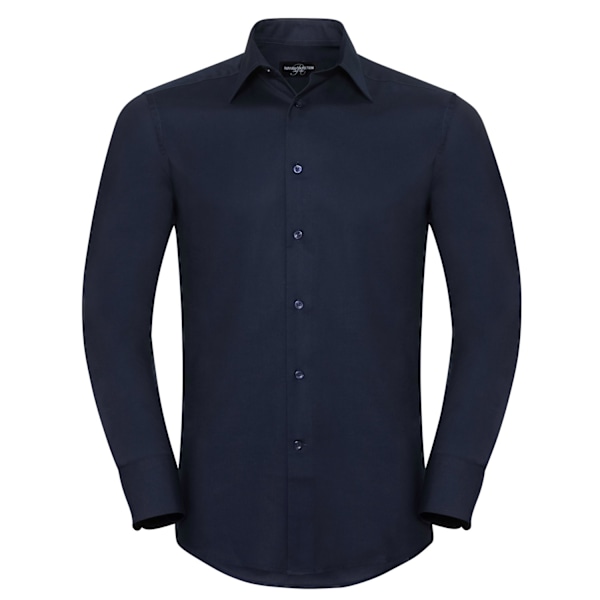 Russell Collection Herr Oxford Lättvårdad Skräddarsydd Långärmad Bright Navy 15.5in