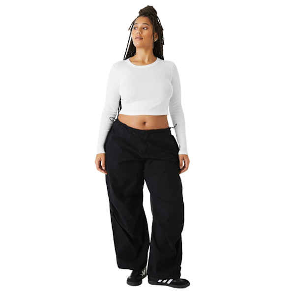 Bella + Canvas Dam/Dam Plain Micro-Rib Långärmad Crop Solid White 6 UK - 8 UK