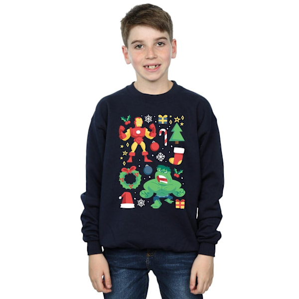 Marvel Boys Iron Man och Hulk Juldag Sweatshirt 5-6 år Navy Blue 5-6 Years