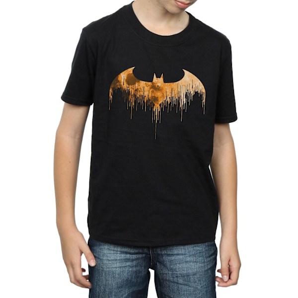 DC Comics Boys Batman Arkham Knight Halloween Moon Logo Fill T- Black 9-11 Years