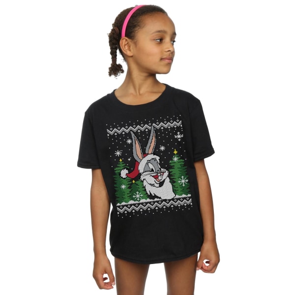 Looney Tunes Girls Bugs Bunny Christmas Fair Isle Cotton T-Shir Black 9-11 Years