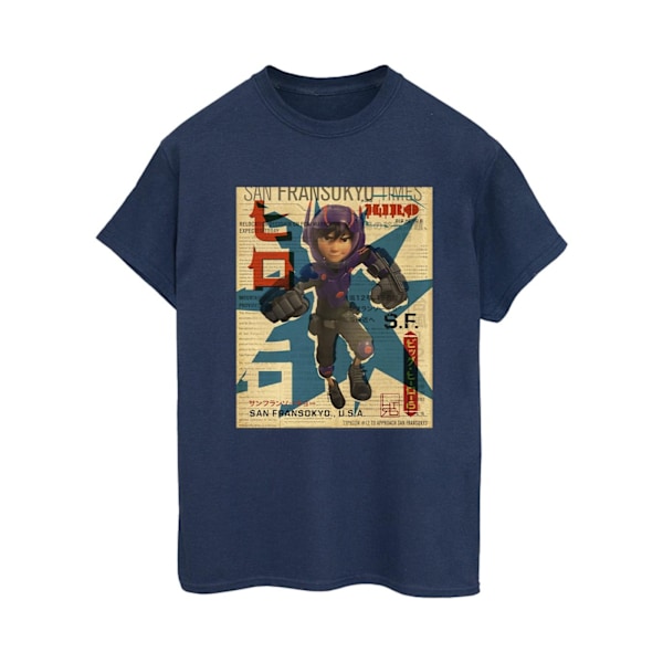 Disney Dam/Kvinnor Big Hero 6 Baymax Hiro Tidning Bomull Pojkvän T-Shirt Navy Blue XL