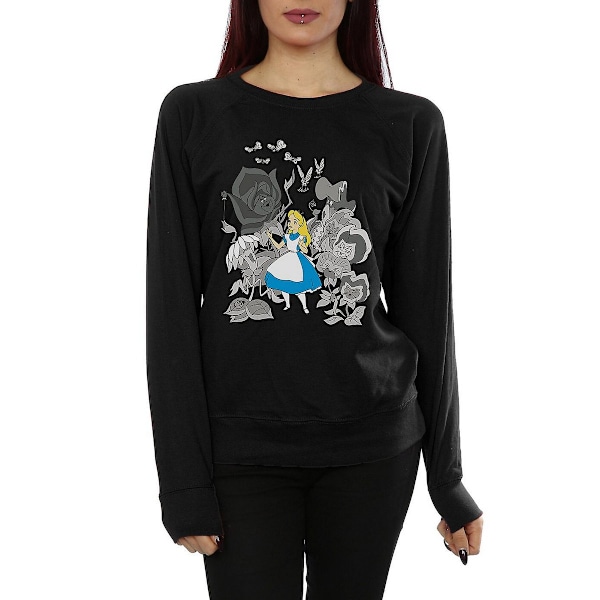 Alice i Underlandet Dam/Dam Blommor Bomull Sweatshirt M B Black M
