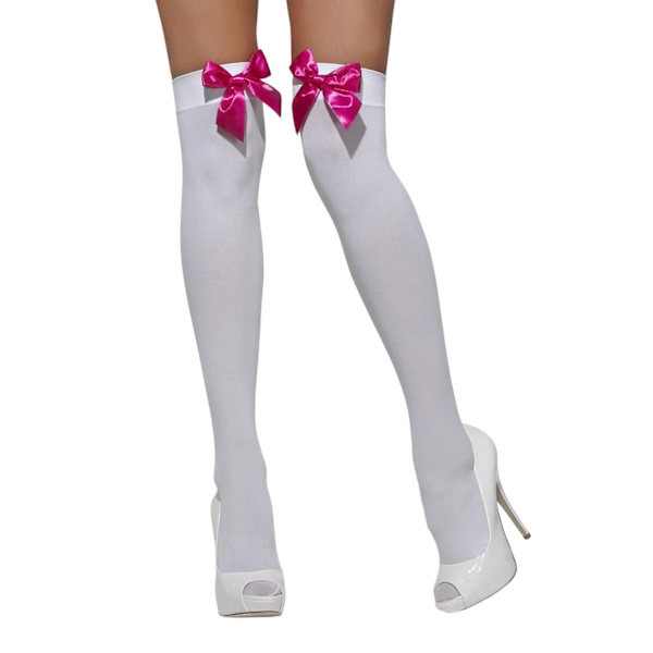 Smiffys Dam/Dam Bow Opaque Stay-ups One Size Whi White/Fuchsia One Size