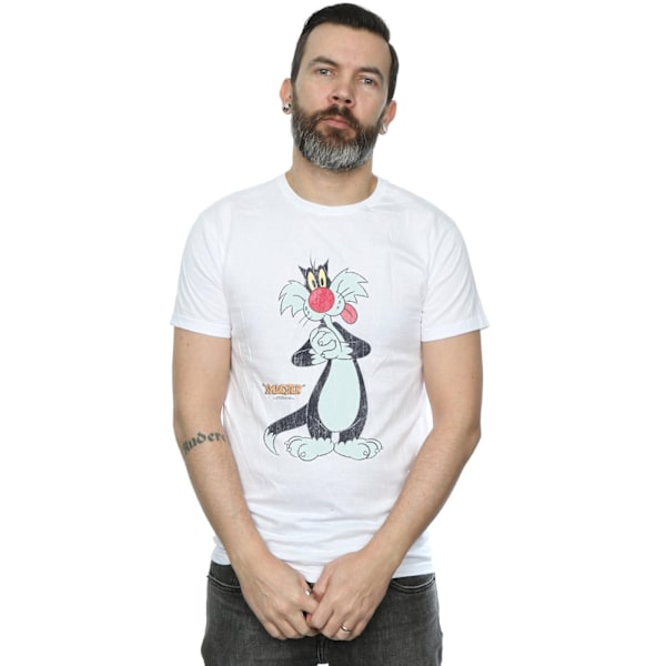 Looney Tunes Herr Sylvester Distressed T-shirt M Vit White M