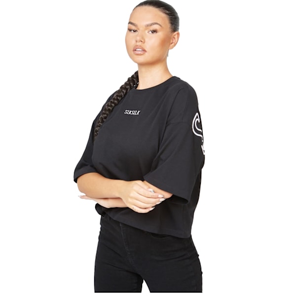 SikSilk Dam/Dam Branded Crop T-Shirt 6 UK Svart Black 6 UK