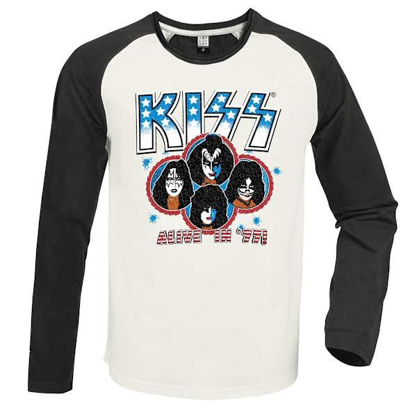 Kiss Unisex Adult Alive In ´77 Långärmad T-shirt S Vintage W Vintage White/Charcoal S