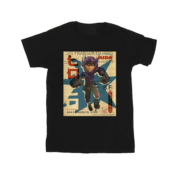 Disney Girls Big Hero 6 Baymax Hiro Newspaper Bomull T-shirt 5-6 år Black 5-6 Years