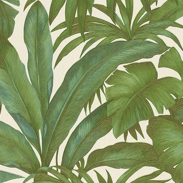 Versace Giungla Palm Leaf Textured Wallpaper 10m x 70cm Grön/C Green/Cream 10m x 70cm