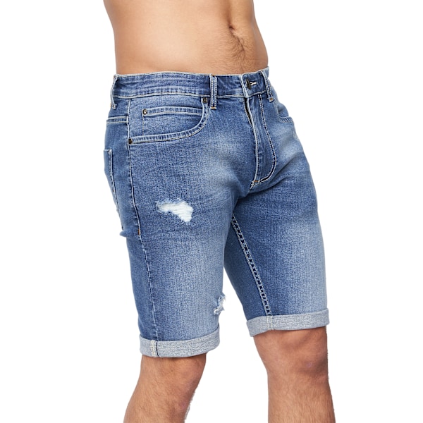 Crosshatch herr Riptrey slitna denimshorts 30R mellanblå Mid Wash 30R