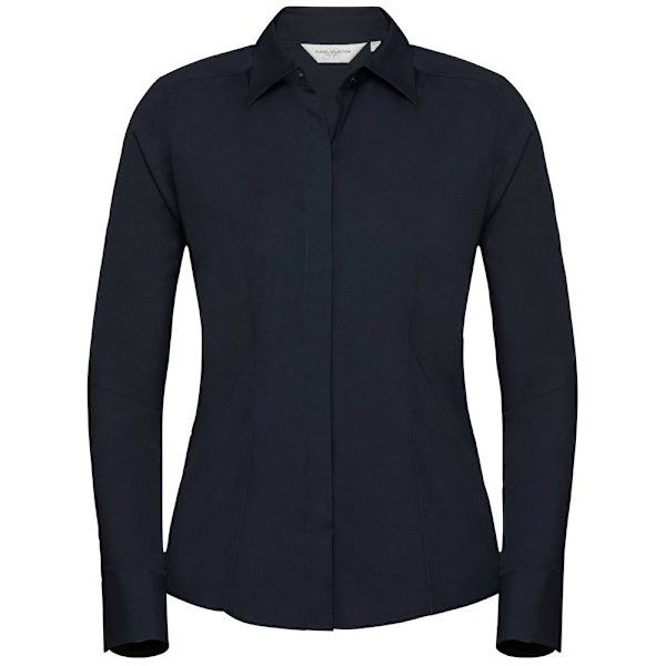Russell Collection Dam/Kvinnor Poplin Smal Passform Långärmad För Black 10 UK