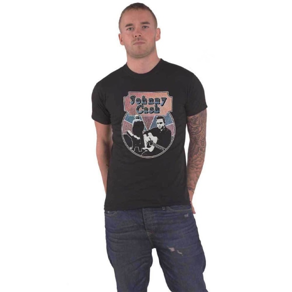 Johnny Cash Unisex Vuxen Walking Guitar & Front On T-Shirt S Bl Black S