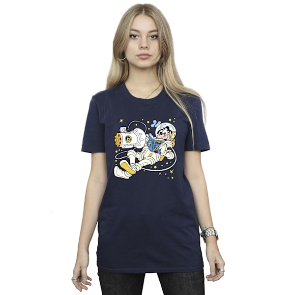 Disney Dam/Kvinnor Goofy Läser I Rymden Bomull Boyfriend T- Navy Blue M