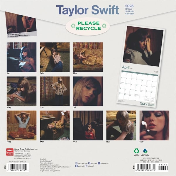 Taylor Swift 2025 Kvadratisk Väggkalender 30cm x 30cm Flerfärgad Multicoloured 30cm x 30cm