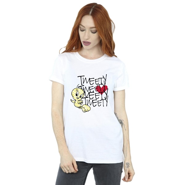 Looney Tunes Dam/Damer Tweety Love Heart Bomull Boyfriend T White S