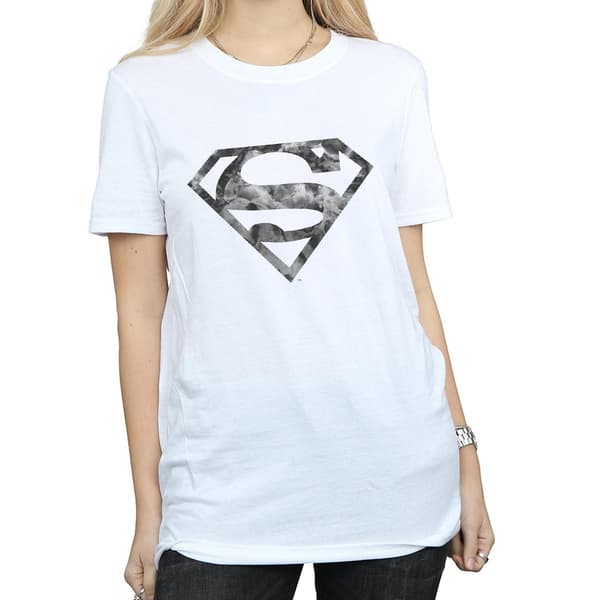 DC Comics Dam/Dam Superman Marmor Logotyp Bomull Boyfriend T White M