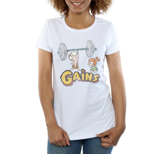 The Flintstones Dam/Kvinnor Bam Bam Gains Distressed Bomull T-shirt White XXL
