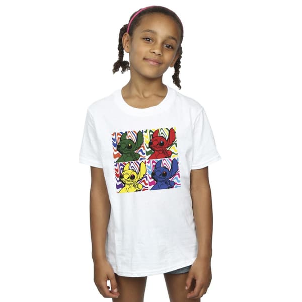 Disney Flickor Lilo & Stitch Pop Art Bomulls T-shirt 3-4 År Vit White 3-4 Years