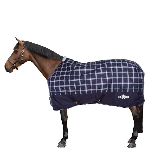 Saxon Defiant Standard-Neck Plaid Midweight Horse Turnout Rug 4 Navy/White 4´