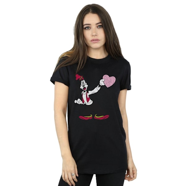 Disney Dam/Kvinnor Goofy Love Heart Bomull Boyfriend T-Shirt Black M