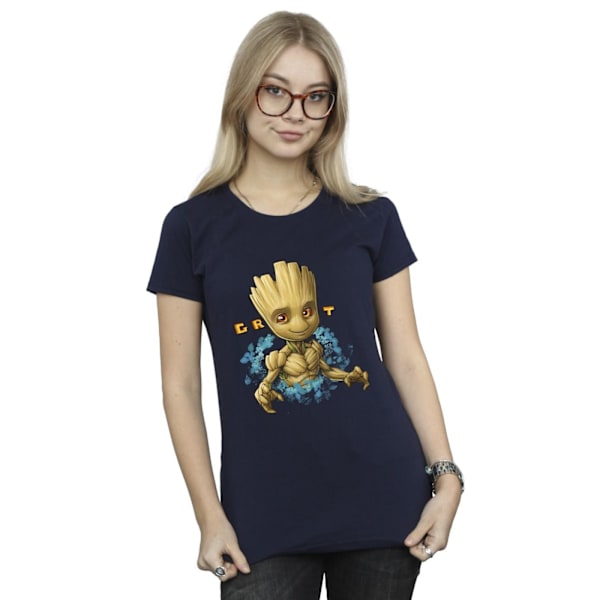 Guardians Of The Galaxy Dam/Kvinnor Groot Blommor Bomull T-shirt Navy Blue M