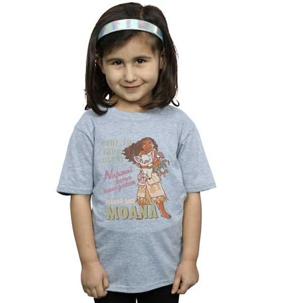 Disney Girls Moana Natural Born Navigator Bomull T-shirt 5-6 år Sports Grey 5-6 Years