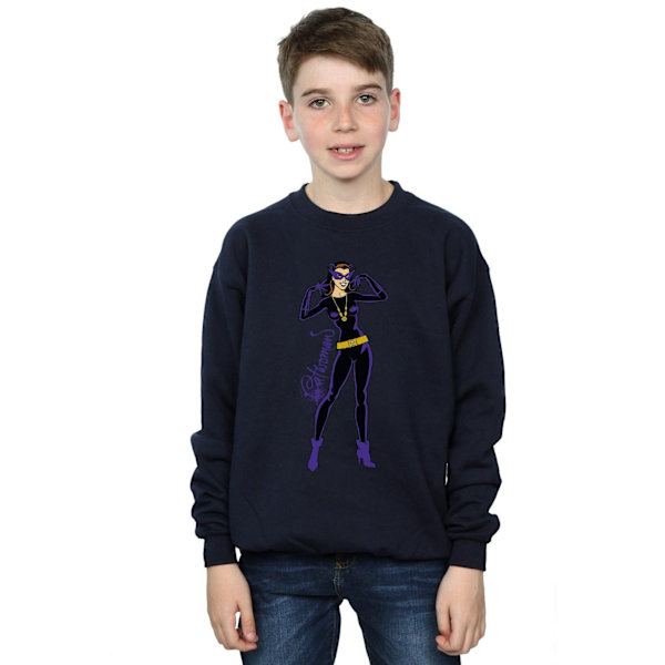 DC Comics Boys Catwoman Happy Pose Sweatshirt 7-8 år Marinblå Navy Blue 7-8 Years
