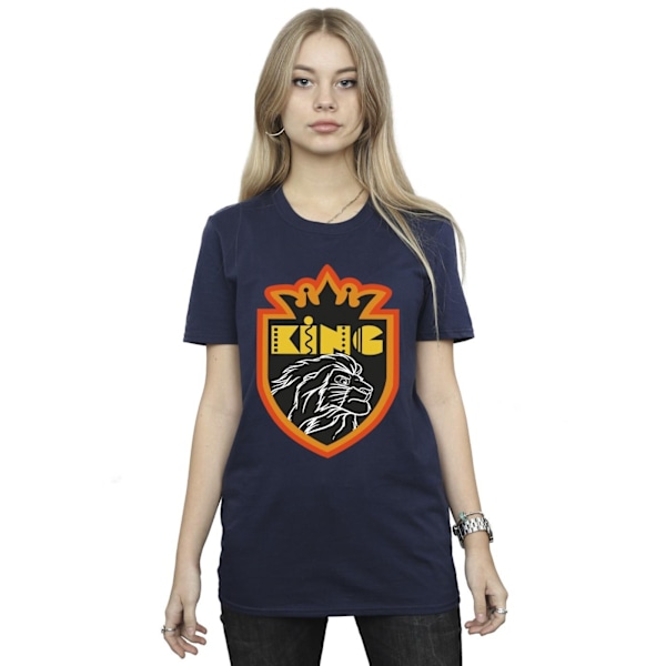 Disney Dam/Kvinnor Lejonkungen Crest Bomull Boyfriend T-shirt Navy Blue XXL