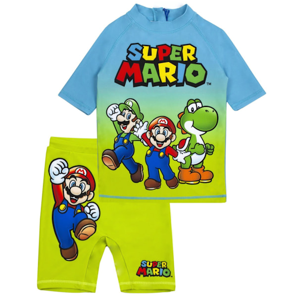 Super Mario Pojkar Kortärmad Badset 7-8 År Blå/Grön Blue/Green 7-8 Years